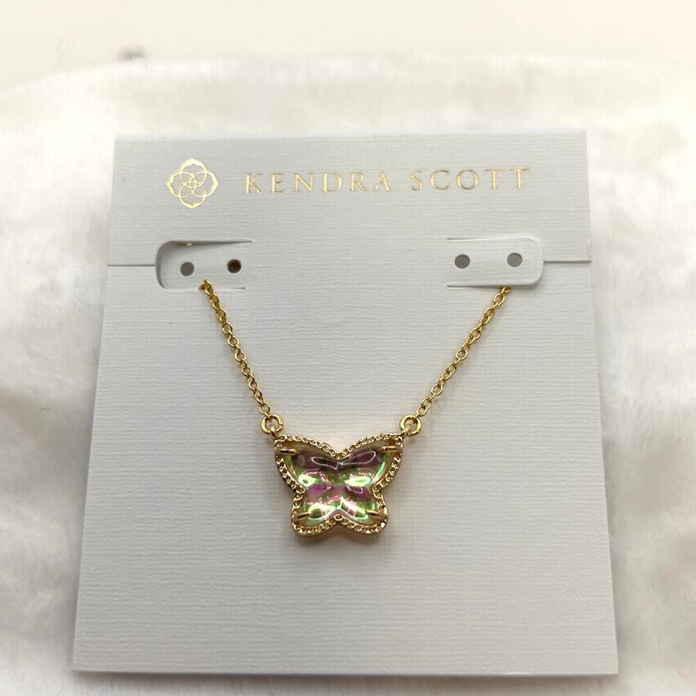 Kendra Scott Lillia Butterfly Silver Pendant Necklace Rho Indigo Dichroic Glass